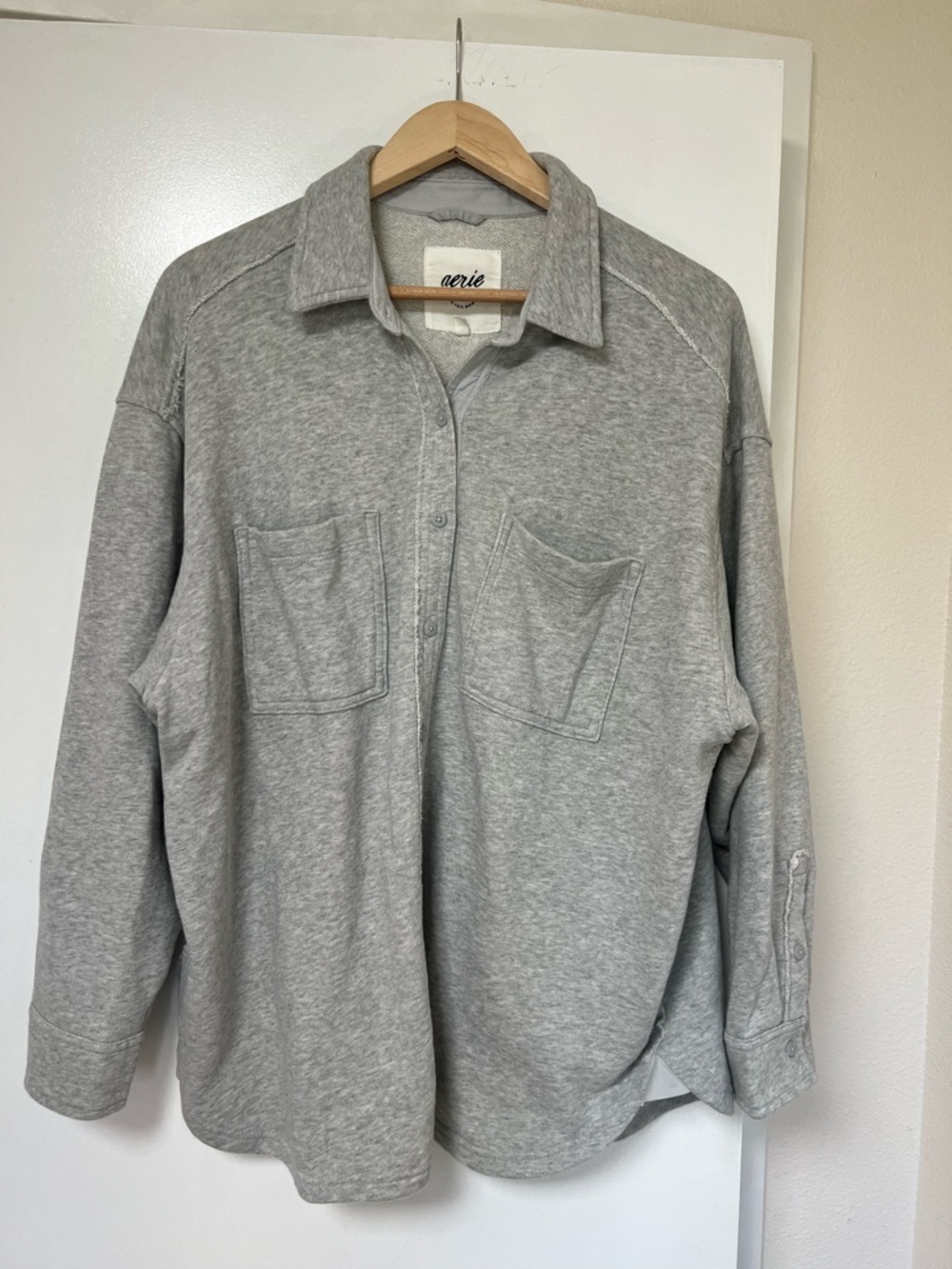 aerie Heather Gray Button-Front Knit Shirt Jacket